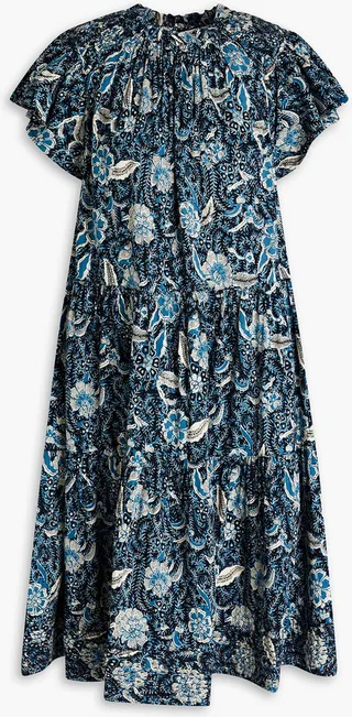 Kasim gathered floral-print cotton-blend dress