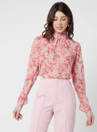 Ruffle Neck Printed Blouse
