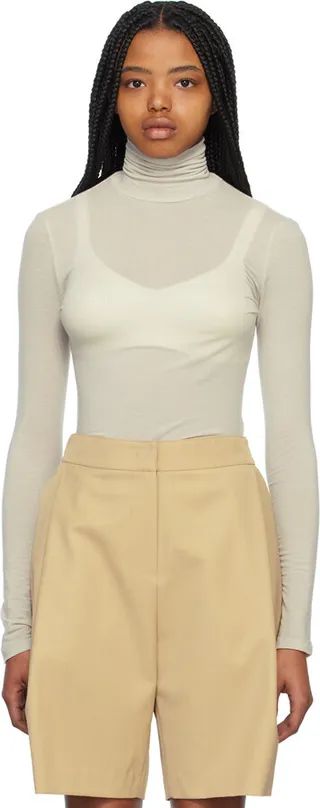AMOMENTO Gray Semi-Sheer Turtleneck