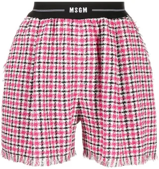 Check-Print Fringe Shorts
