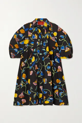 La DoubleJ - Floral-print Cotton-poplin Mini Dress - Black