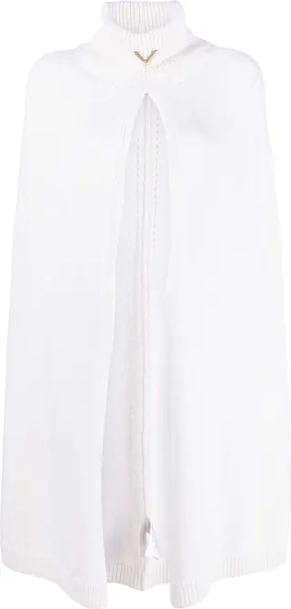 White Turtleneck Knitted Cape