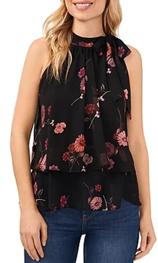 CeCe Floral Double Layer Halter Top