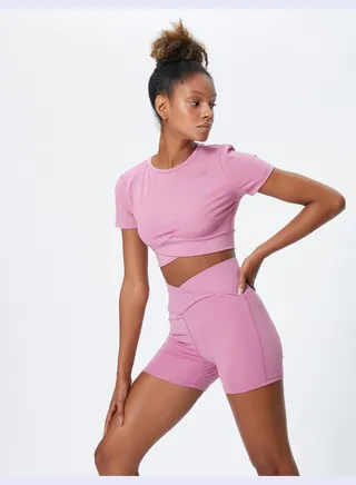 Crew Neck Short Sleeve Crop Sport T-Shirt