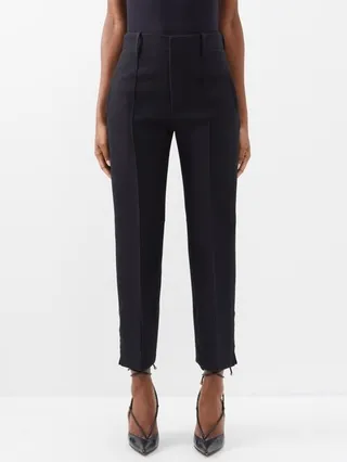 Buttoned-cuff Pintucked Slim-leg Trousers