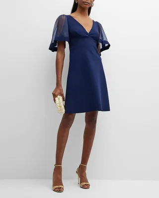Flutter-Sleeve V-Neck Empire Dress