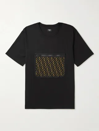 Mesh-Trimmed Cotton-Jersey T-Shirt