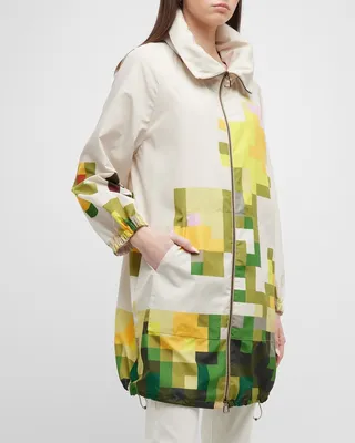 Bilbao Pixel Floral-Print Hidden-Hood Parka Jacket
