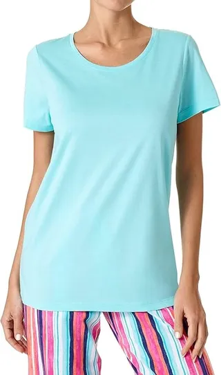 HUE Short Sleeve Scoop Neck Sleep Tee (Aqua Splash) Women's Pajama