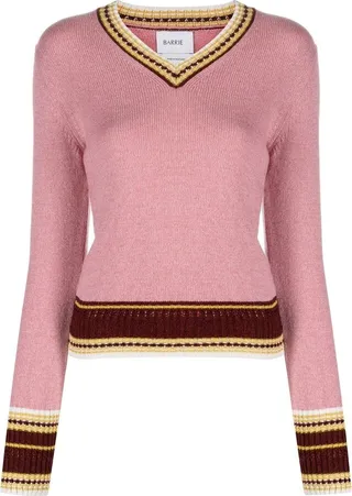 contrasting trim V-neck jumper