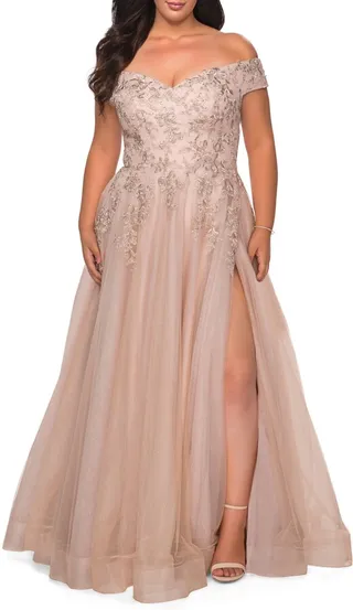 Lace & Tulle Off-Shoulder Gown