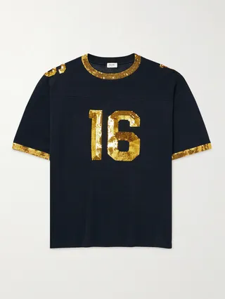 Oversized Sequin-Embellished Cotton-Mesh T-Shirt