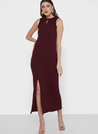 Keyhole Neck Slit Dress