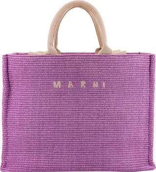 Raffia handbag with embroidered logo
