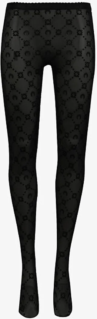 Womens Black Moon-print Flocked Stretch-nylon Tights
