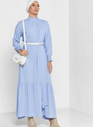 High Neck Belted Dress