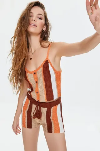 Striped Crochet Cami & Shorts Set