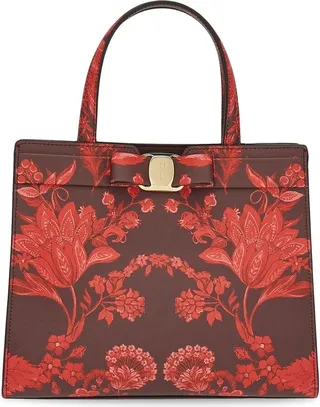 Vara Bow floral-print leather tote bag