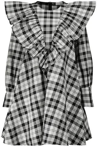 Ruffle-trimmed checked minidress