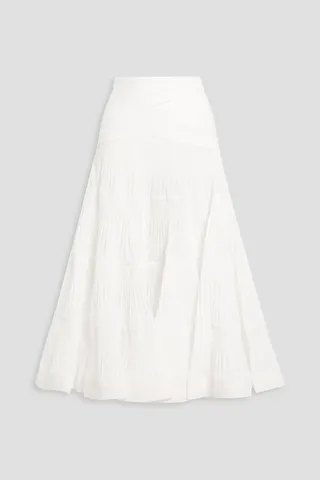 Tiered plissé-organza midi skirt