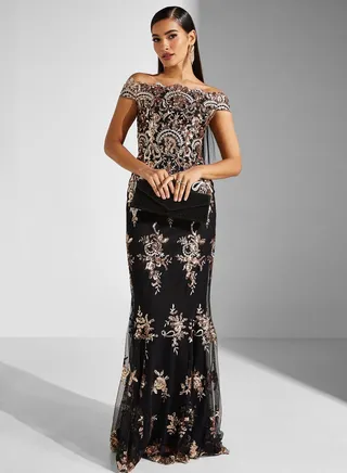 Embroidered Mesh Dress