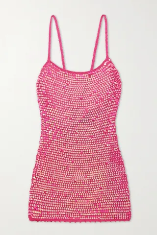 Retrofête - Kinley Sequined Crochet-knit Mini Dress - Pink