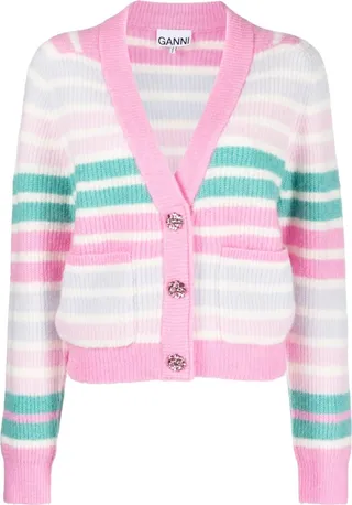 striped V-neck cardigan