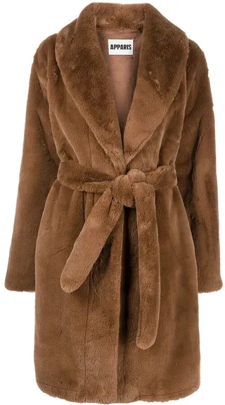 Bree belted faux-fur coat