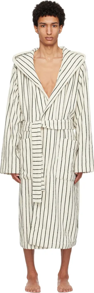 Tekla Off-White & Green Hooded Bathrobe
