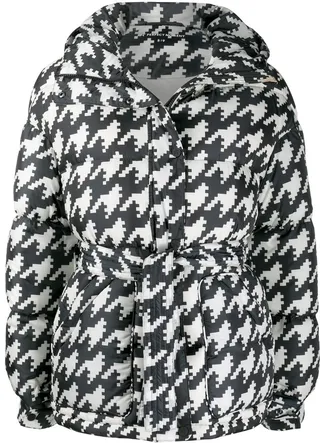 Houndstooth Print Oversized Parka Coat