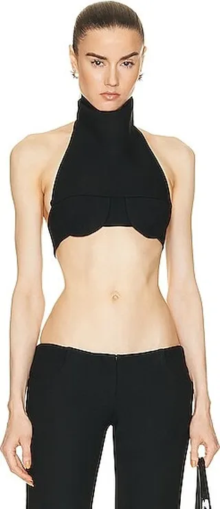LaQuan Smith Underwire Turtleneck Crop Top in Black