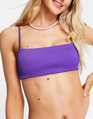Weekday polyamide textured square neck bikini top in bright purple - PURPLE