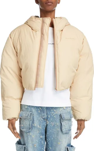 Oralee Crop Hooded Down Bomber Jacket