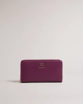 Flower Eyelet Large Zip Purse in Oxblood