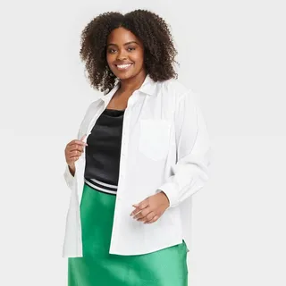 Women's Long Sleeve Relaxed Fit Button-Down Shirt - Ava & Viv™ White 4X