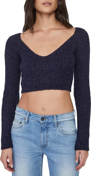 Rhia Wide V-Neck Rib Crop Sweater