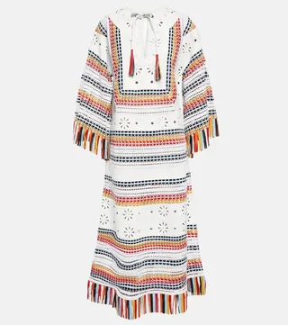 Broderie Anglaise leather midi dress