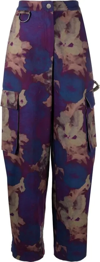 High-Waisted Floral-Print Trousers