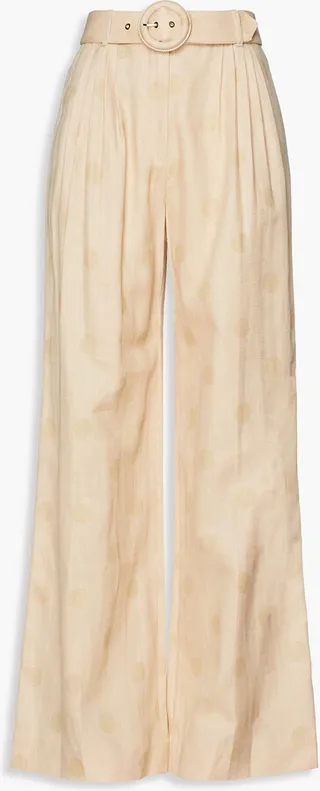 Pleated polka-dot linen and cotton-blend wide-leg pants