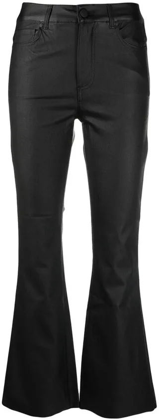 Coated Flared Cropped Trousers