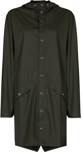 Longer drawstring-hood raincoat