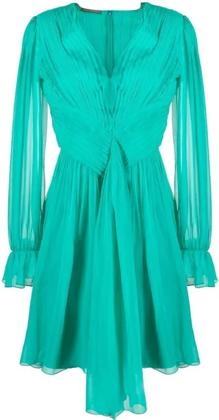 Pleated Long-Sleeve Minidress