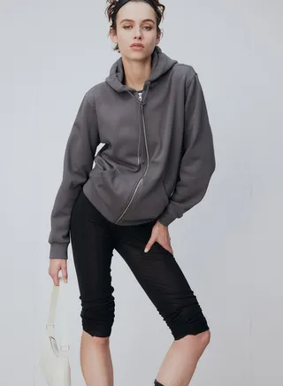 Zip Through Drawstring Hoodie
