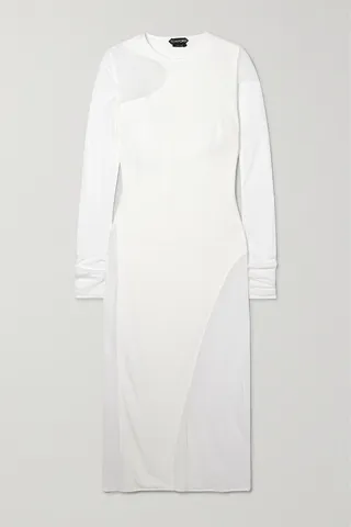 TOM FORD - Mesh-paneled Jersey-crepe Dress - White