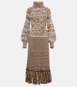 Turtleneck wool-blend maxi dress