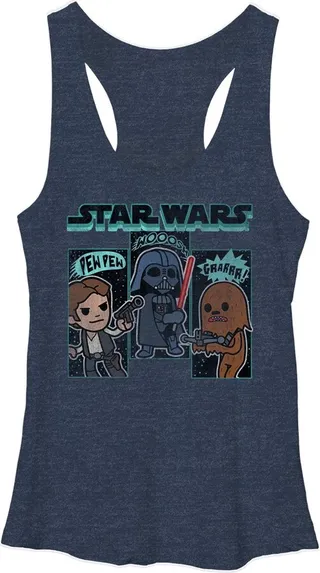 Women's Star Wars Cartoon Sounds Racerback Tank Top - Navy Heather - Medium