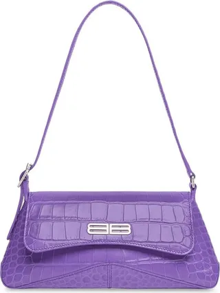 Curved Crocodile-Effect Shoulder Bag