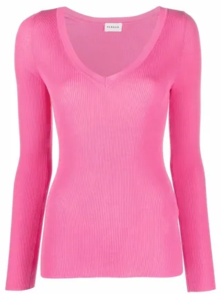 V-neck ribbed-knit jumper