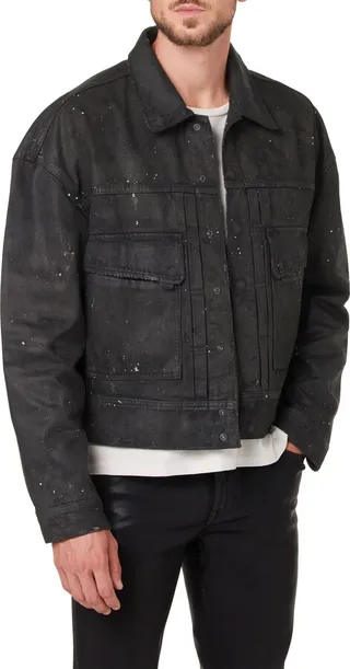 Boxy Paint Splatter Crop Denim Trucker Jacket