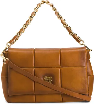 Leather Quilted Flap Over Handbag With Chain Strap